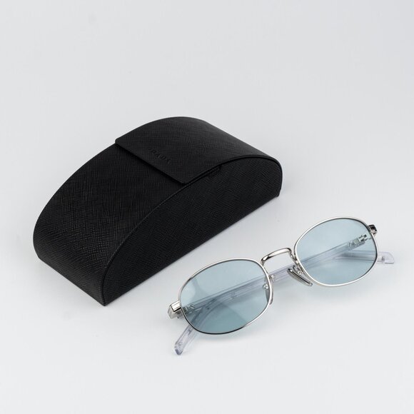 Prada Men Sunglasses Silver Azure Oval  PRB53S 1BC40N NEW AUTHENTIC - Picture 1 of 13
